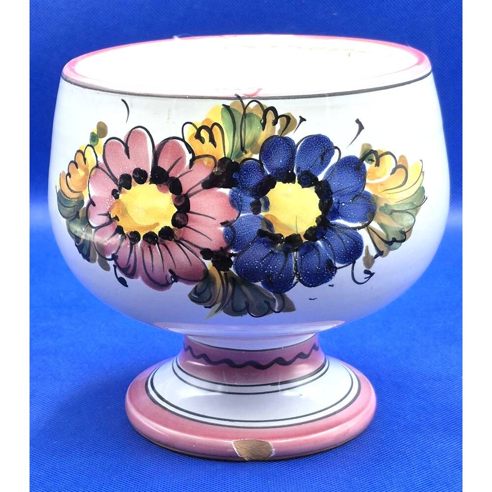 Vintage Hand Painted Italian Floral Ceramic Goblet Vase Planter 8x8" Signed